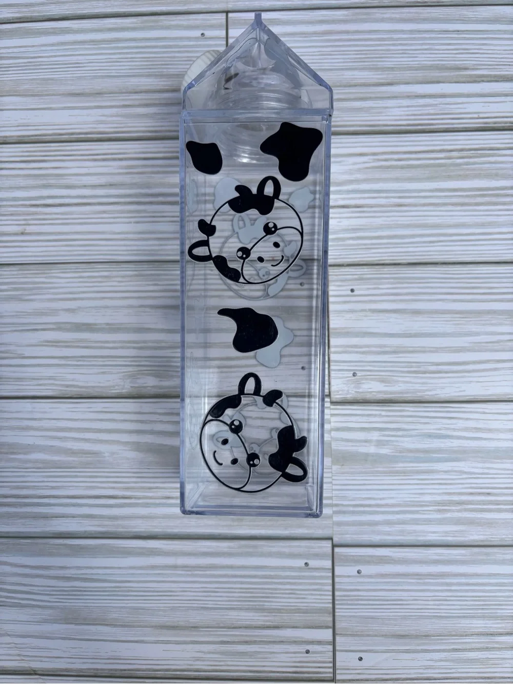 Clear Small Pet Water Bottle with Black Cow Print